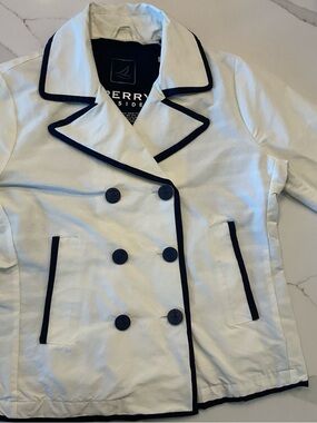 SPERRY TOPSIDER Double-Breasted Peacoat Cream with Navy Trim